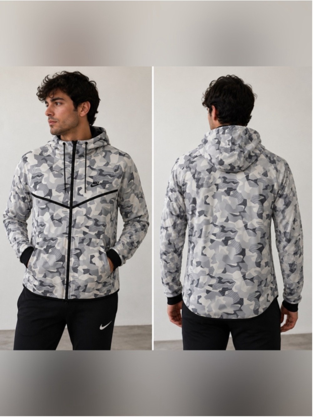 Nike Windrunner Gray Camo Full Zip Hoodie Jacket Men’s XL Athletic Zip Up